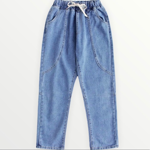ROMWE Denim - Romwe Blue Drawstring Straight Leg Jeans!